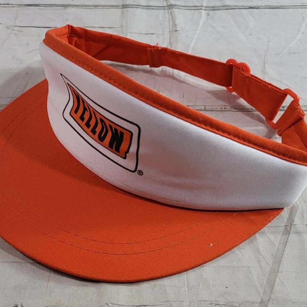Vintage Yellow Freight Orange Adjustable Padded Visor EUC